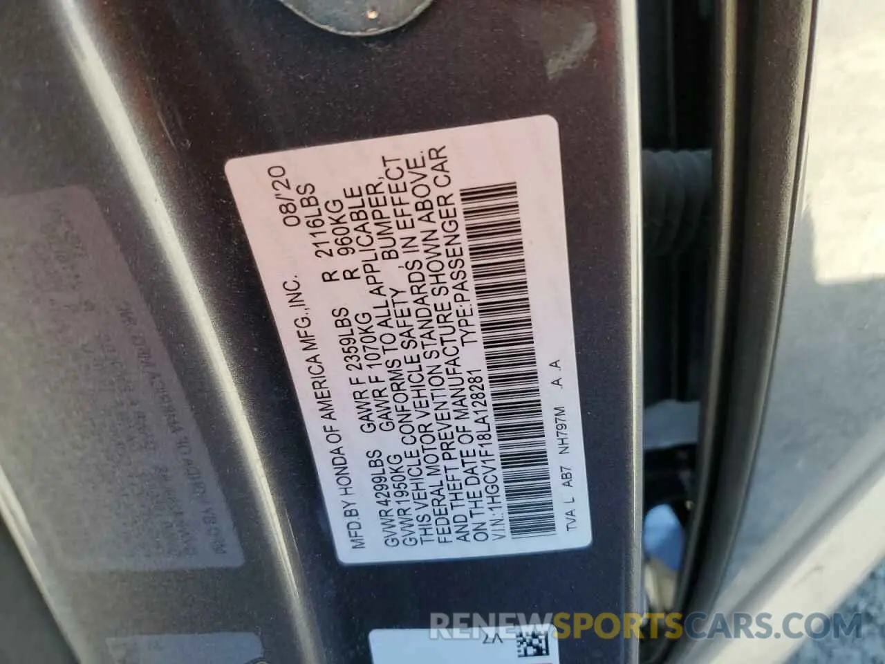 14 fotografías del automóvil dañado 1HGCV1F18LA128281 HONDA ACCORD 2020