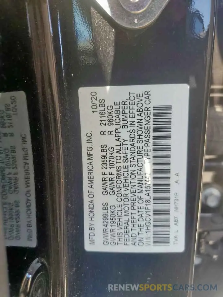 13 fotografías del automóvil dañado 1HGCV1F18LA157442 HONDA ACCORD 2020