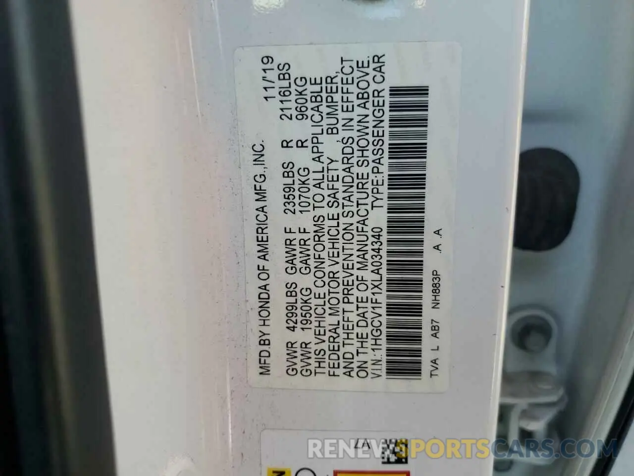 14 fotografías del automóvil dañado 1HGCV1F1XLA034340 HONDA ACCORD 2020