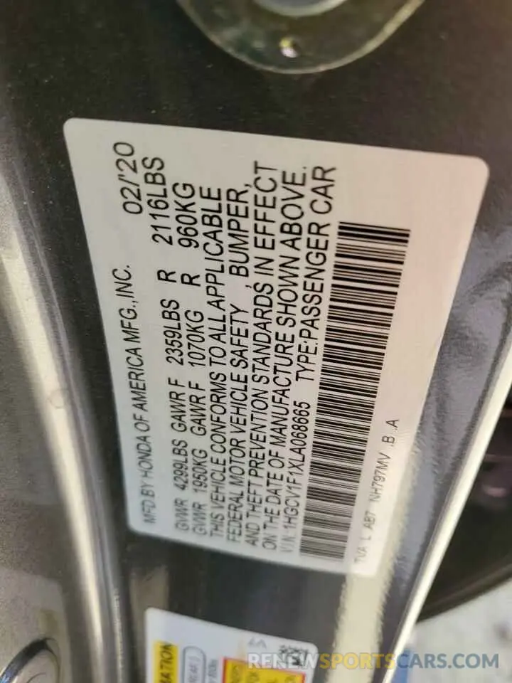 13 fotografías del automóvil dañado 1HGCV1F1XLA068665 HONDA ACCORD 2020