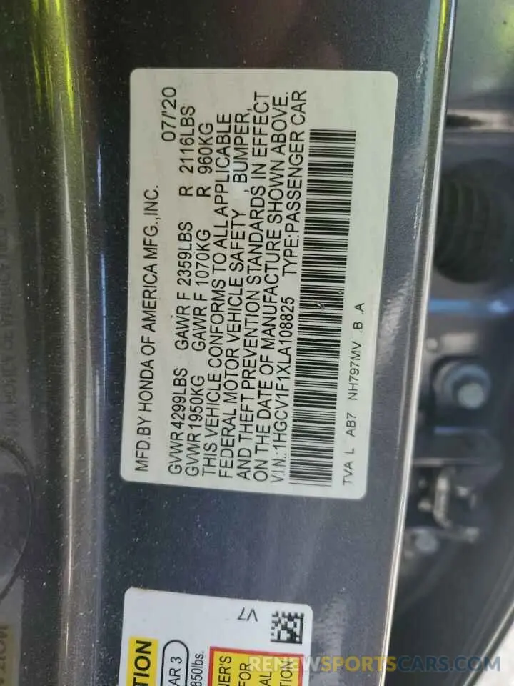 13 fotografías del automóvil dañado 1HGCV1F1XLA108825 HONDA ACCORD 2020