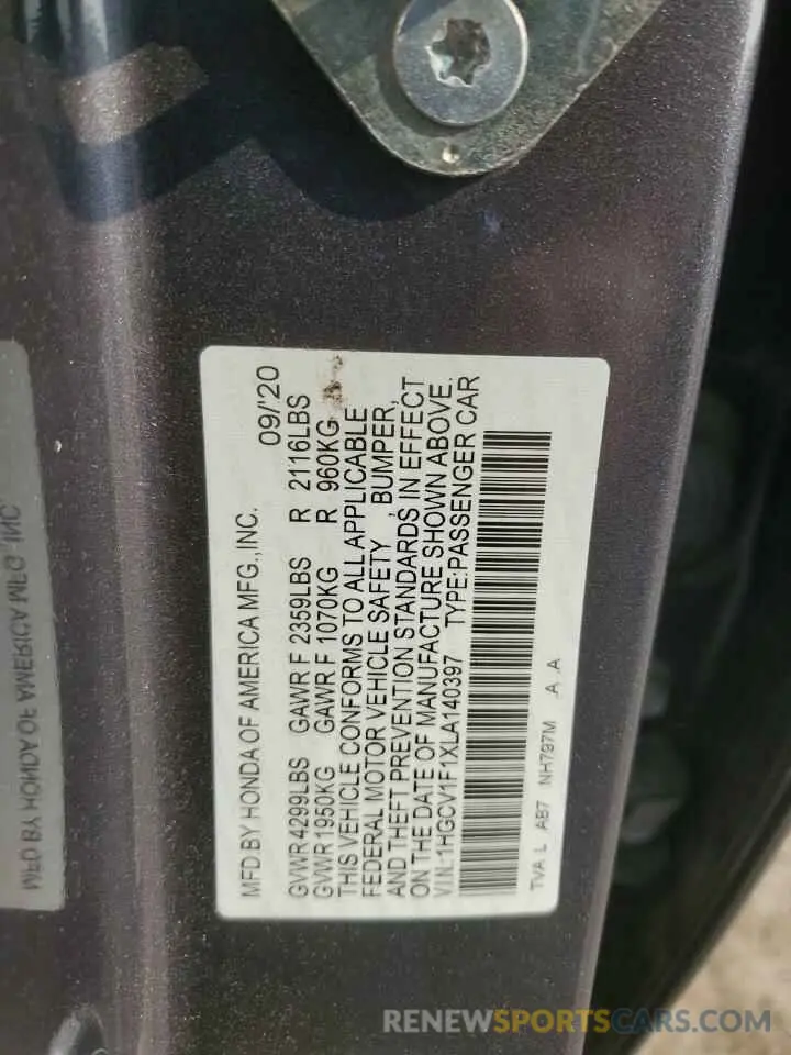 12 fotografías del automóvil dañado 1HGCV1F1XLA140397 HONDA ACCORD 2020