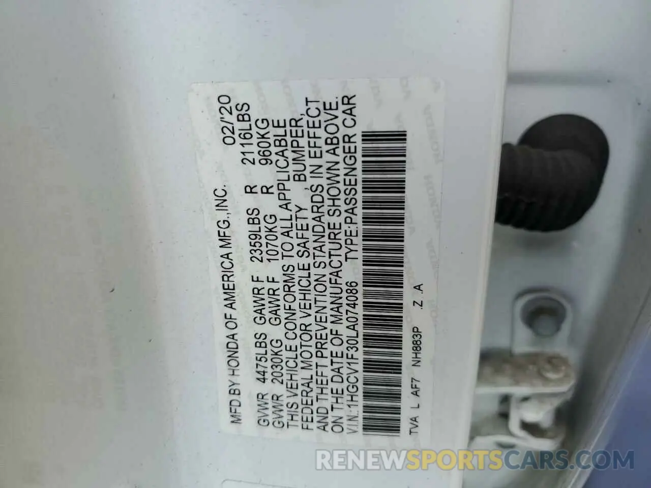 13 fotografías del automóvil dañado 1HGCV1F30LA074086 HONDA ACCORD 2020
