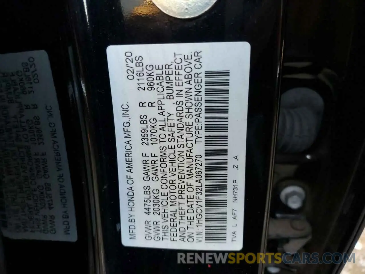 13 fotografías del automóvil dañado 1HGCV1F32LA067270 HONDA ACCORD 2020