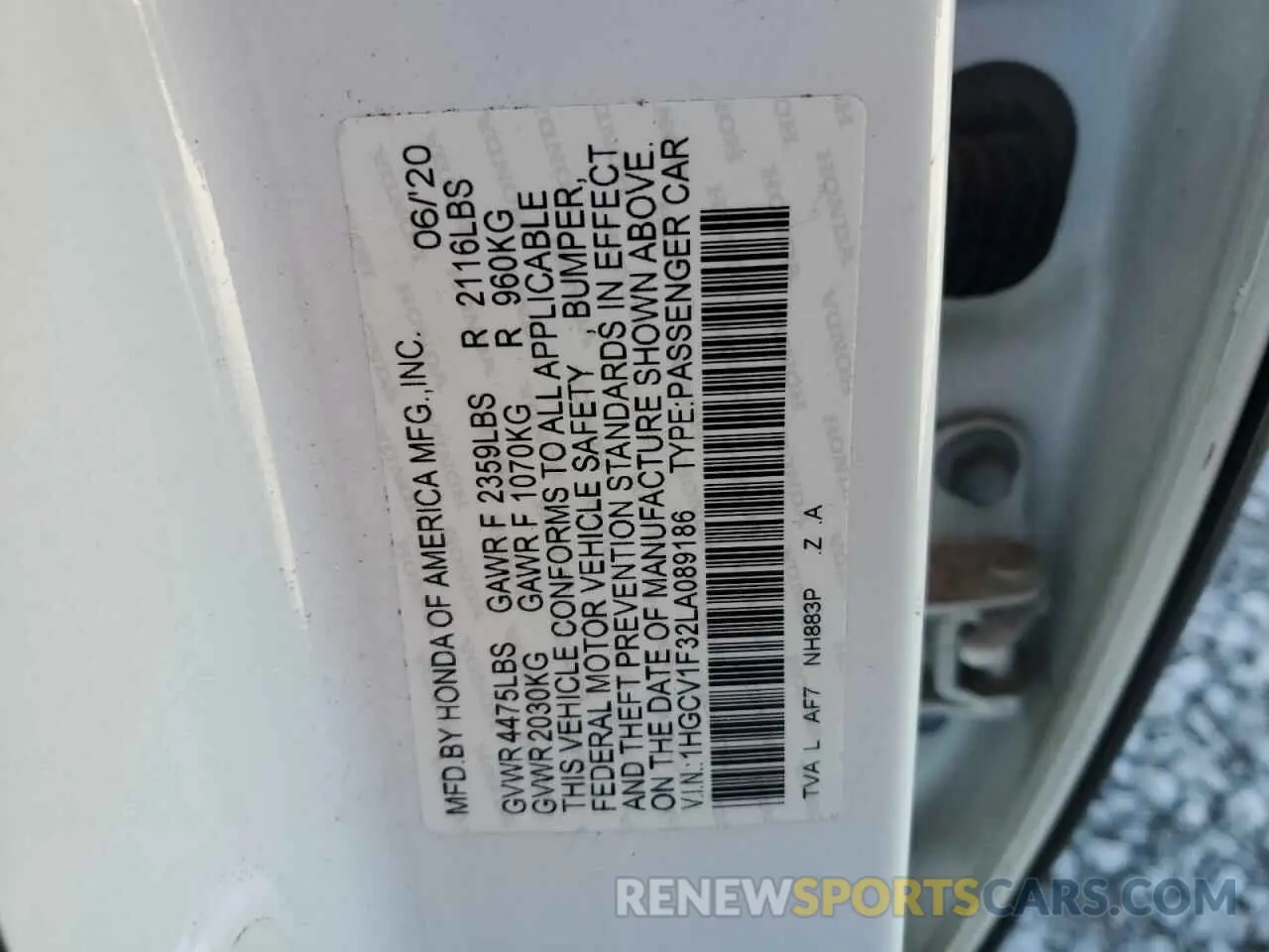 14 fotografías del automóvil dañado 1HGCV1F32LA089186 HONDA ACCORD 2020