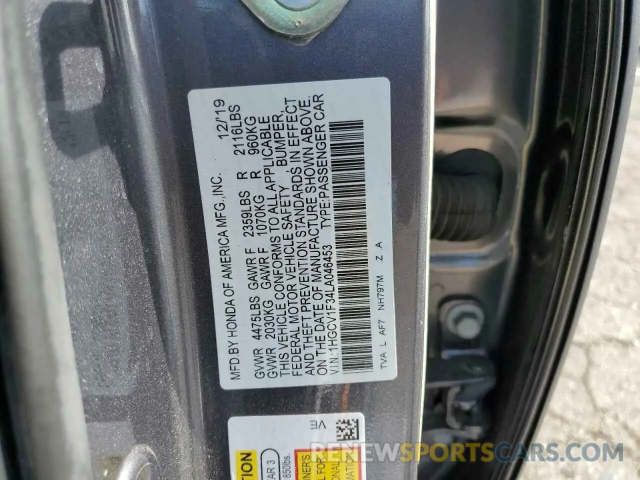 13 fotografías del automóvil dañado 1HGCV1F34LA046453 HONDA ACCORD 2020