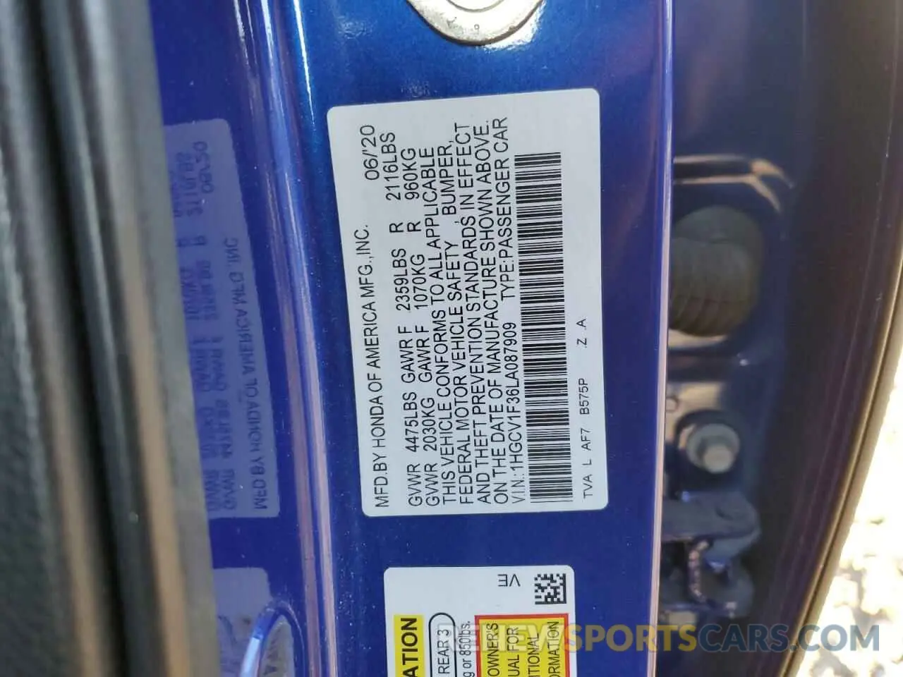 12 fotografías del automóvil dañado 1HGCV1F36LA087909 HONDA ACCORD 2020
