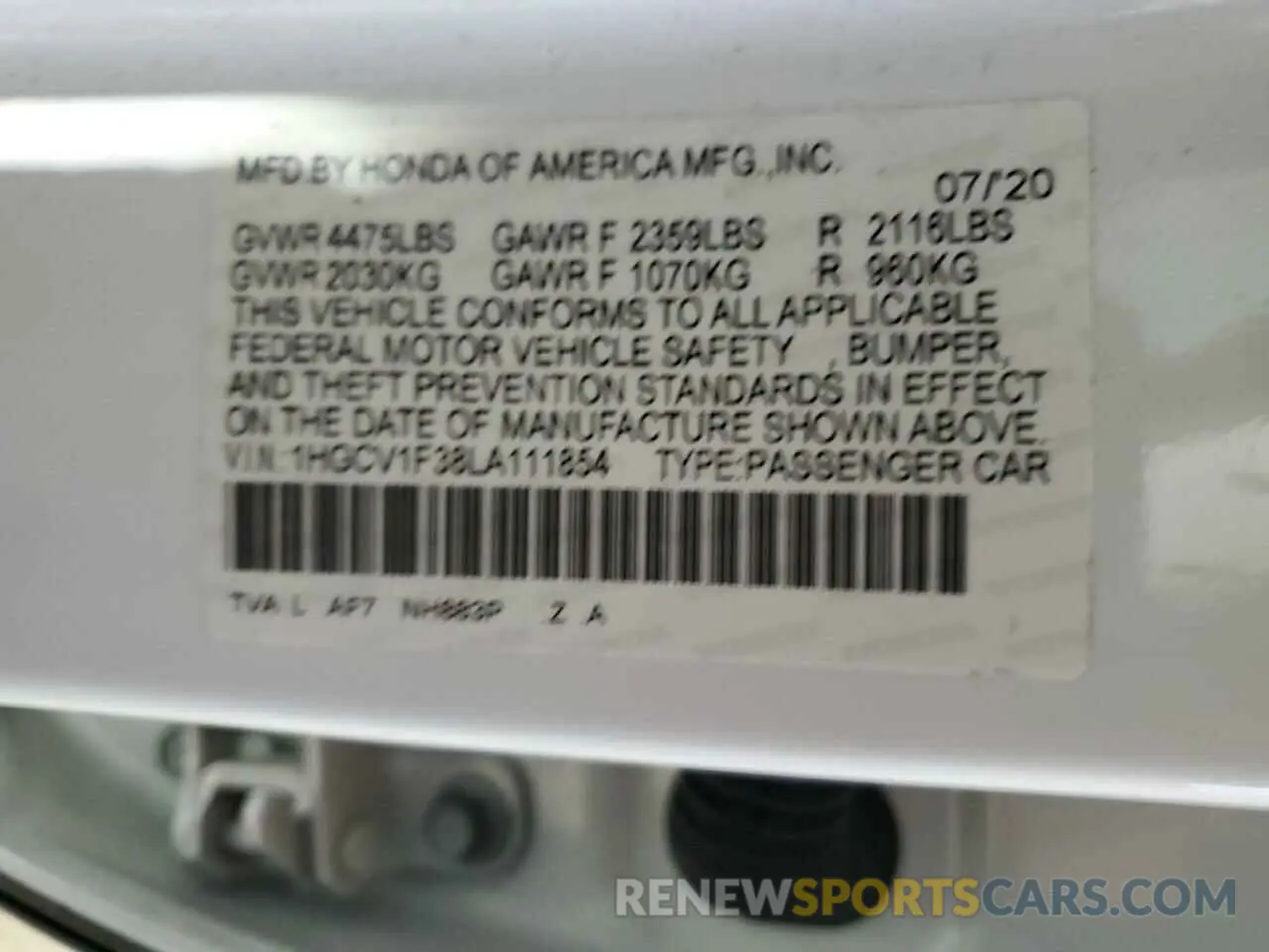 12 fotografías del automóvil dañado 1HGCV1F38LA111854 HONDA ACCORD 2020