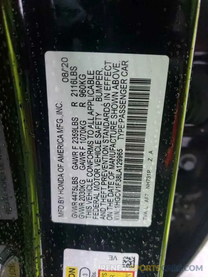 14 fotografías del automóvil dañado 1HGCV1F38LA129965 HONDA ACCORD 2020