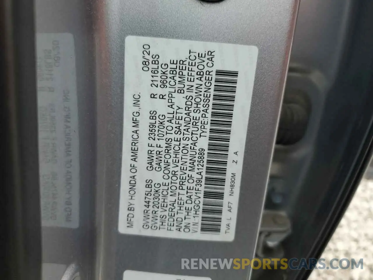 13 fotografías del automóvil dañado 1HGCV1F39LA125889 HONDA ACCORD 2020