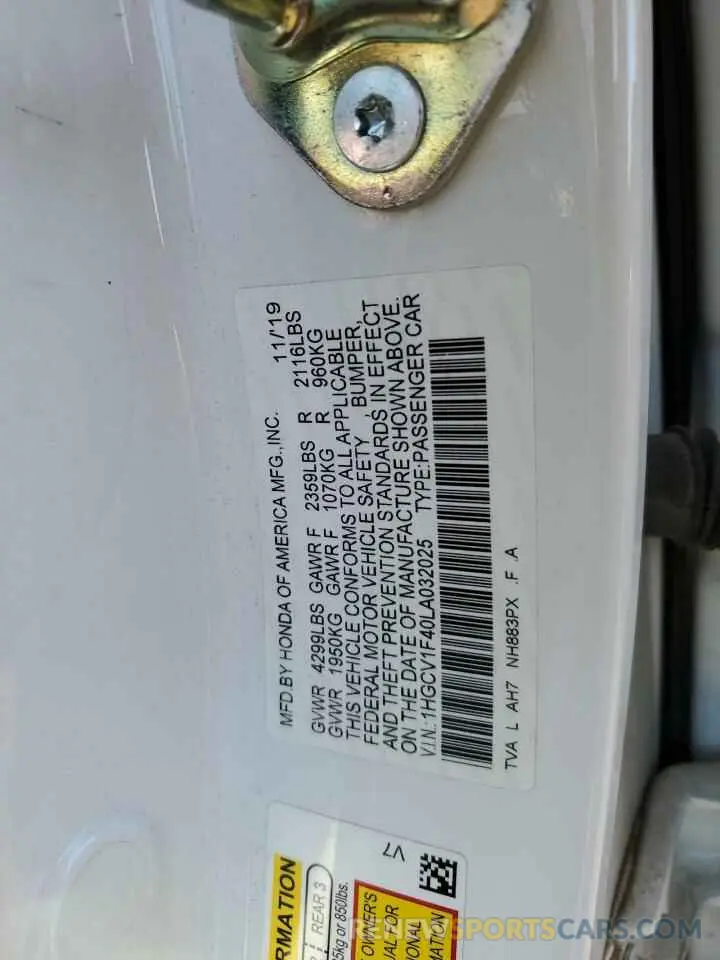 13 fotografías del automóvil dañado 1HGCV1F40LA032025 HONDA ACCORD 2020