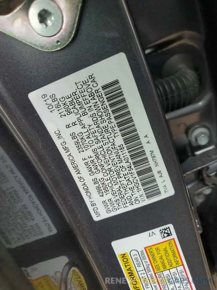 13 fotografías del automóvil dañado 1HGCV1F54LA011185 HONDA ACCORD 2020