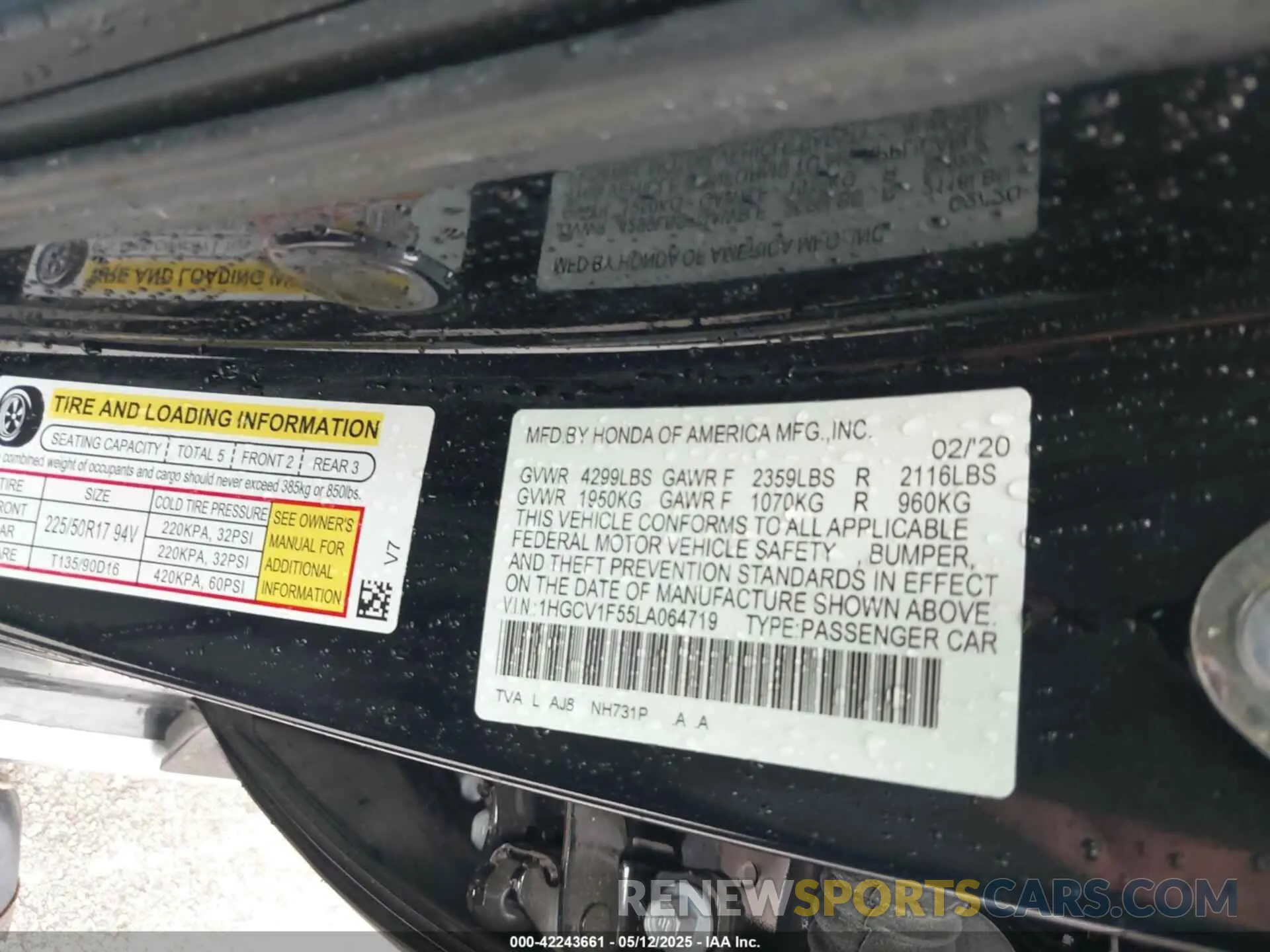 9 fotografías del automóvil dañado 1HGCV1F55LA064719 HONDA ACCORD 2020