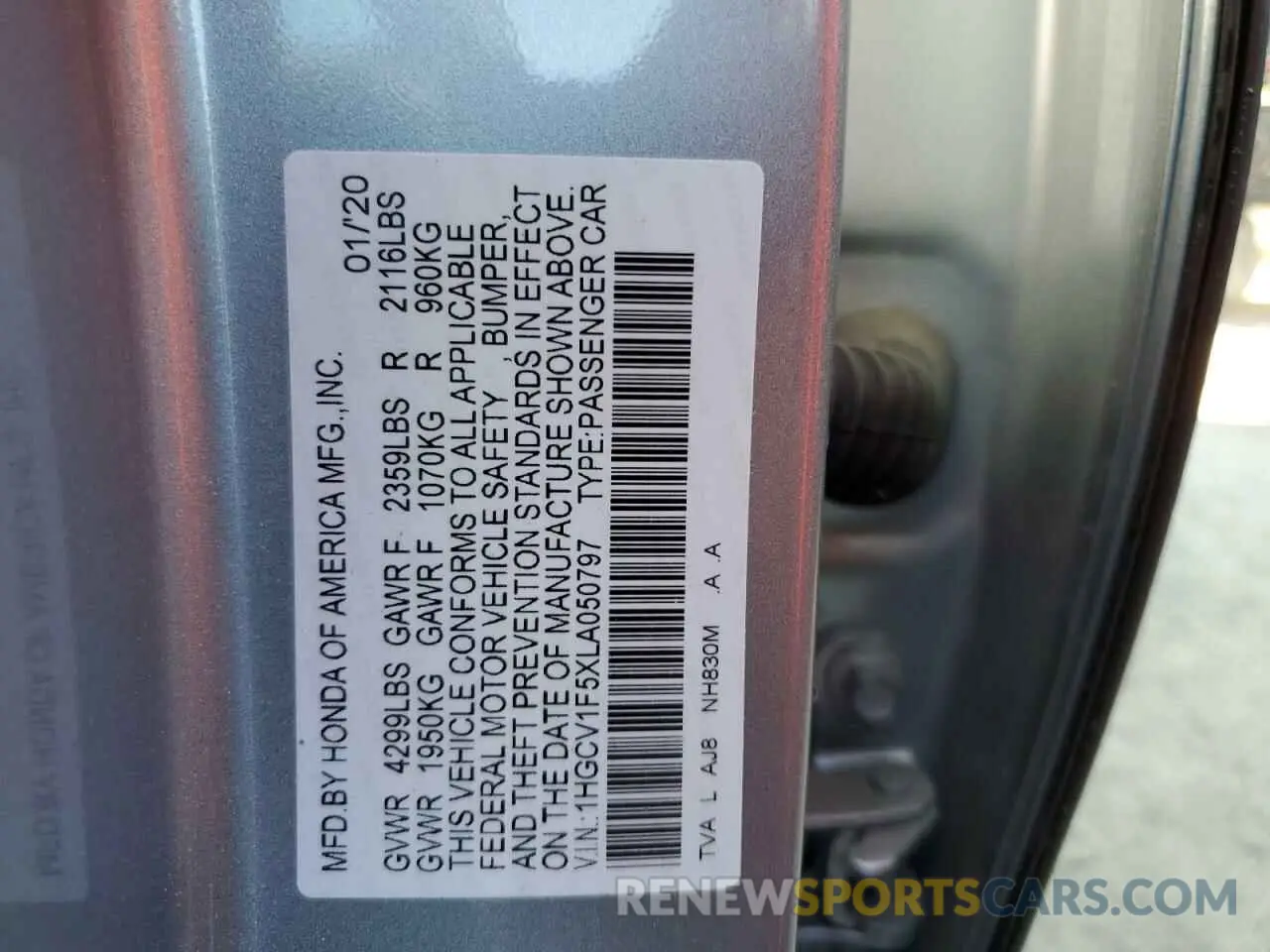 13 fotografías del automóvil dañado 1HGCV1F5XLA050797 HONDA ACCORD 2020