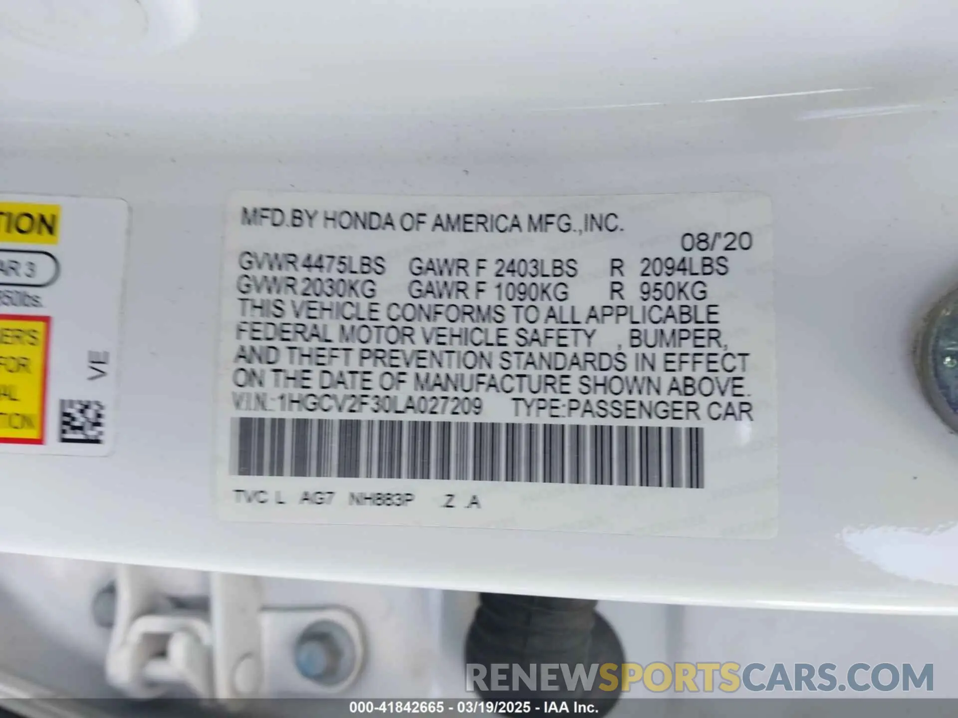 9 fotografías del automóvil dañado 1HGCV2F30LA027209 HONDA ACCORD 2020