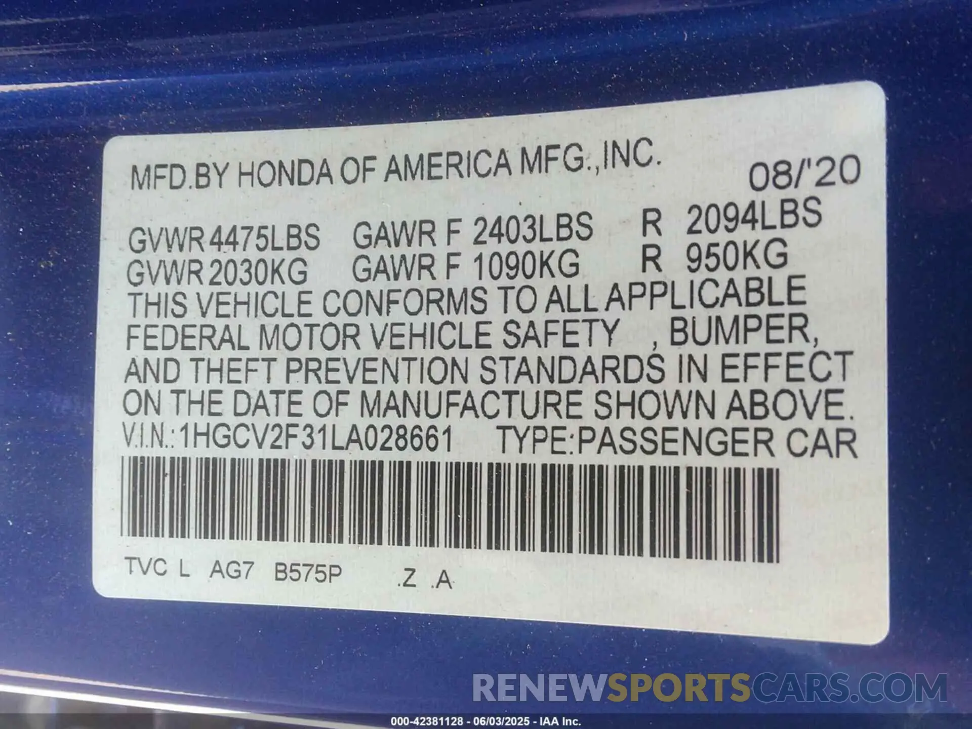9 fotografías del automóvil dañado 1HGCV2F31LA028661 HONDA ACCORD 2020
