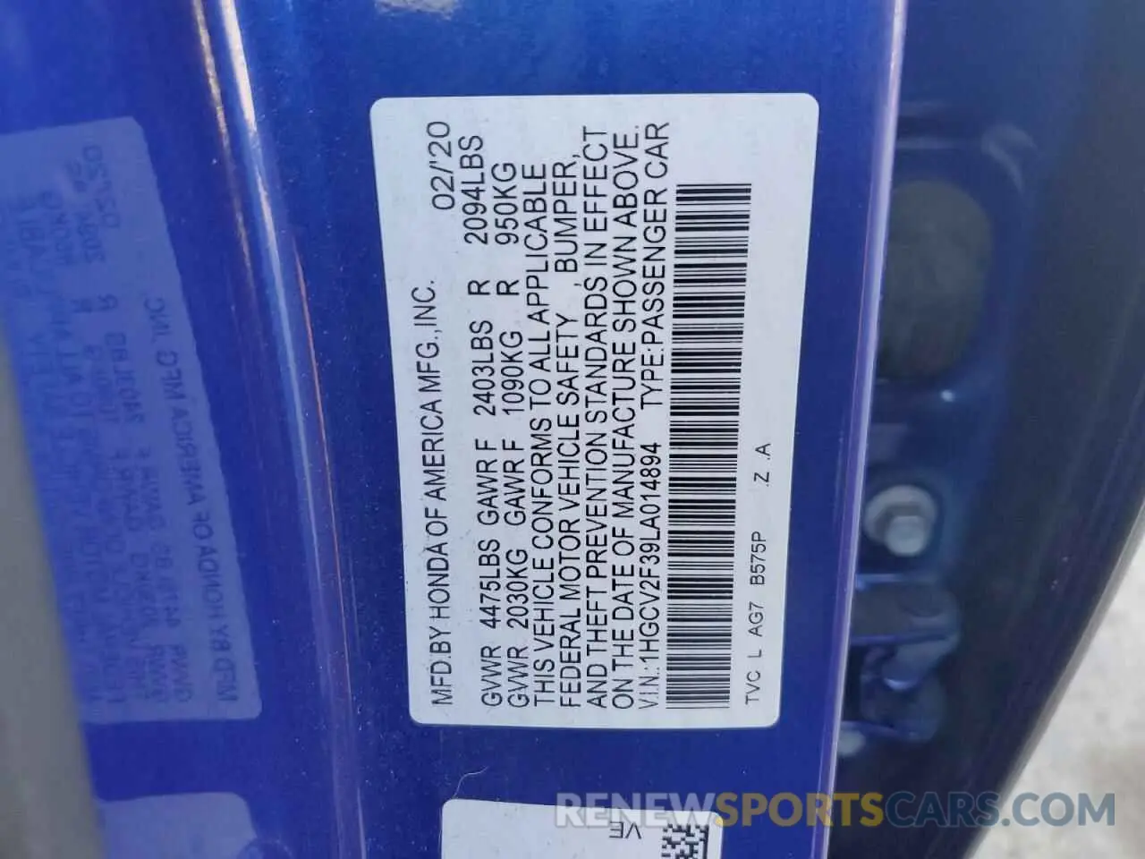 13 fotografías del automóvil dañado 1HGCV2F39LA014894 HONDA ACCORD 2020
