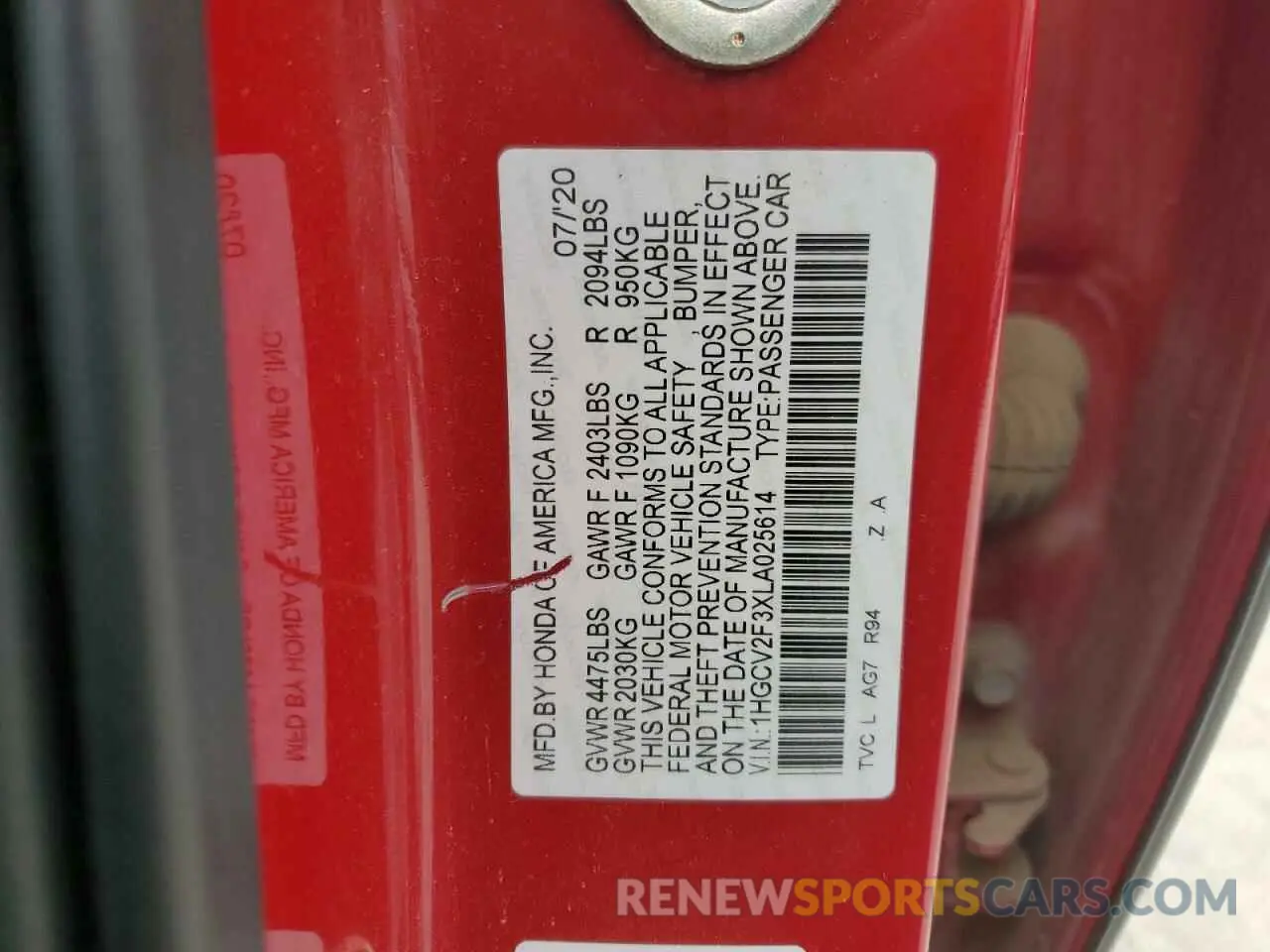 12 fotografías del automóvil dañado 1HGCV2F3XLA025614 HONDA ACCORD 2020