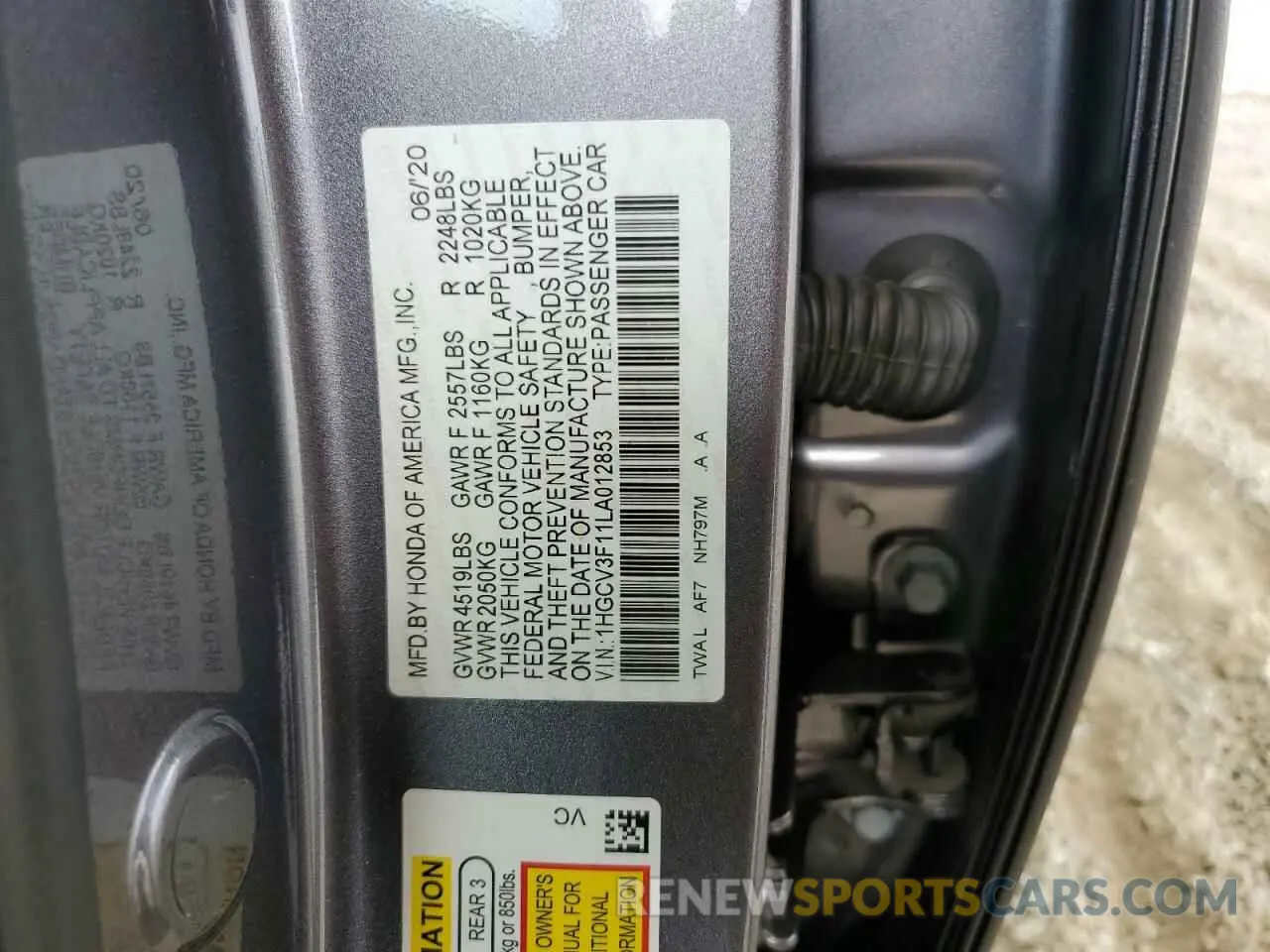 12 fotografías del automóvil dañado 1HGCV3F11LA012853 HONDA ACCORD 2020