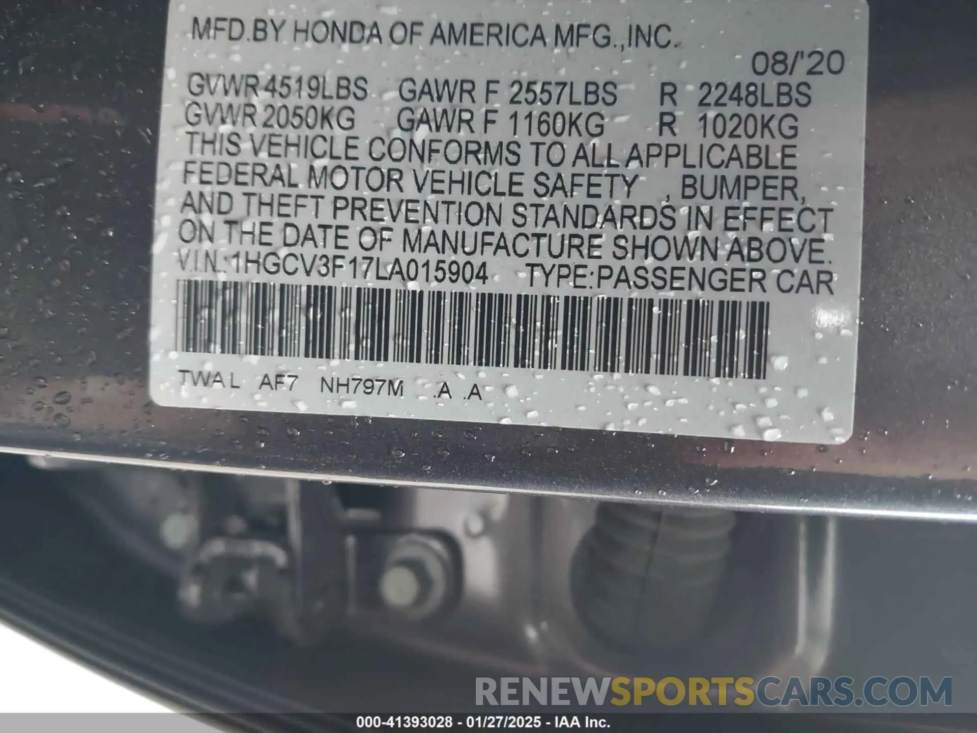 9 fotografías del automóvil dañado 1HGCV3F17LA015904 HONDA ACCORD 2020