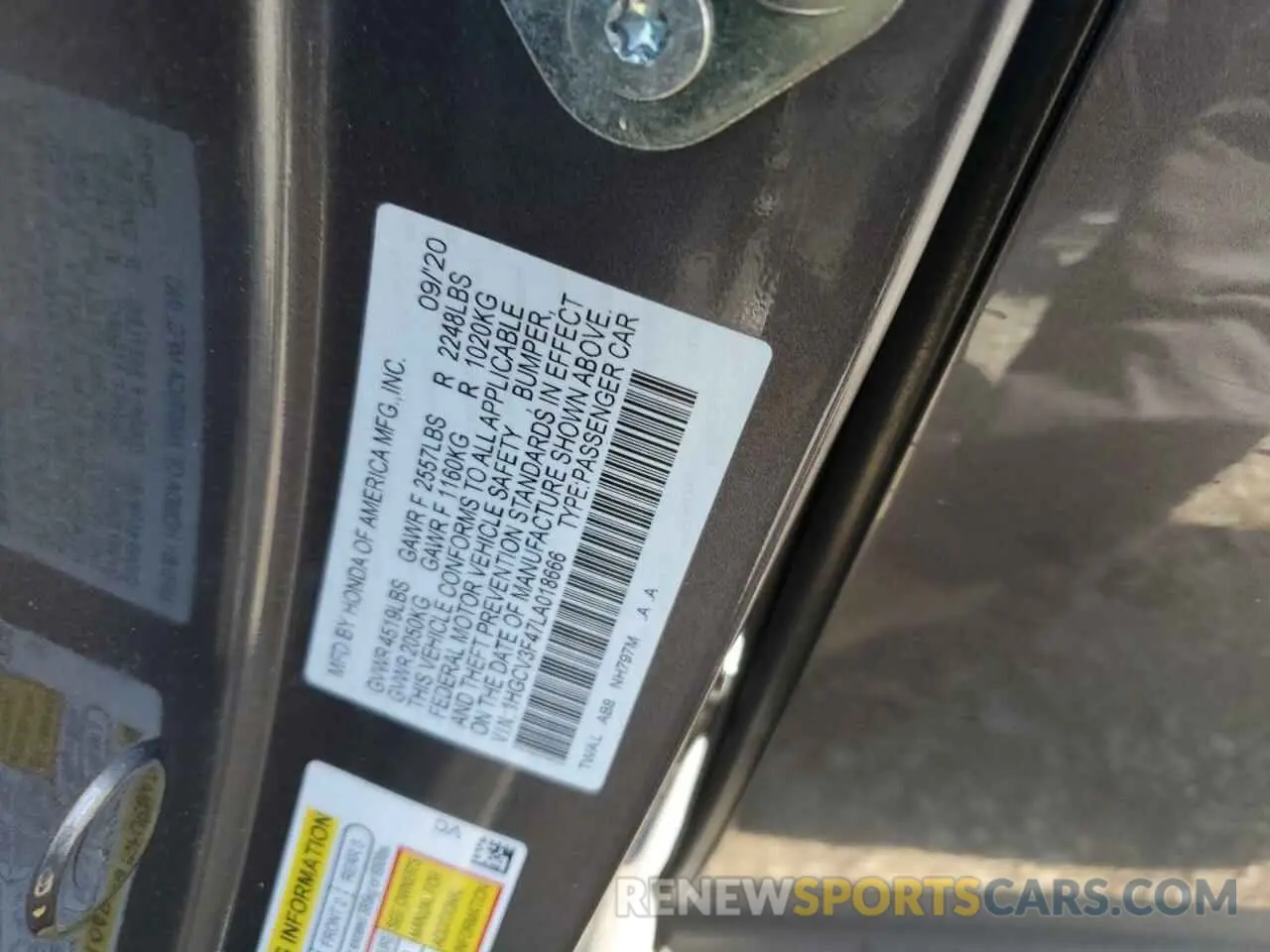 12 fotografías del automóvil dañado 1HGCV3F47LA018666 HONDA ACCORD 2020