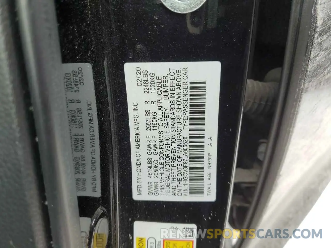 12 fotografías del automóvil dañado 1HGCV3F97LA006626 HONDA ACCORD 2020