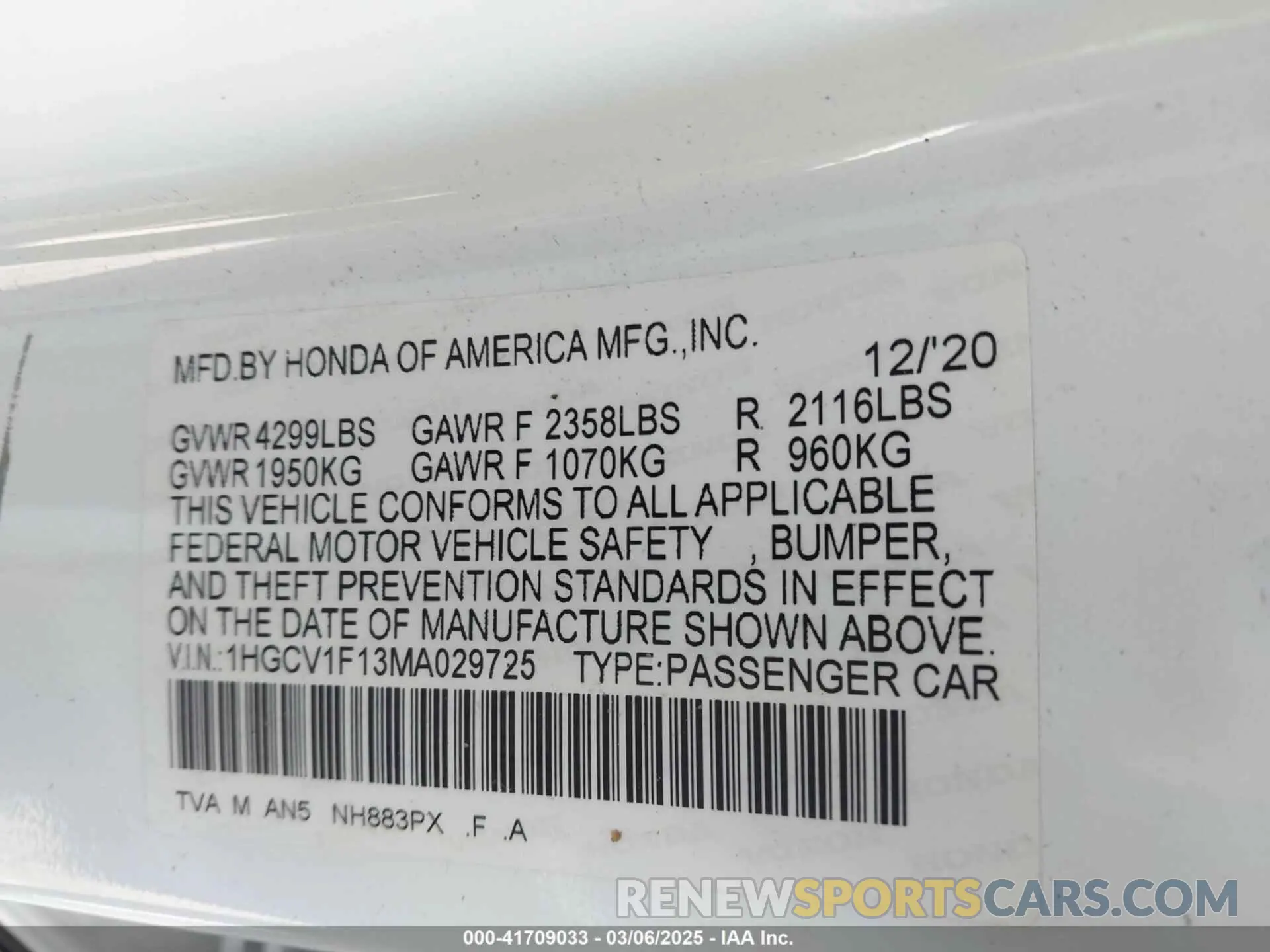 9 fotografías del automóvil dañado 1HGCV1F13MA029725 HONDA ACCORD 2021