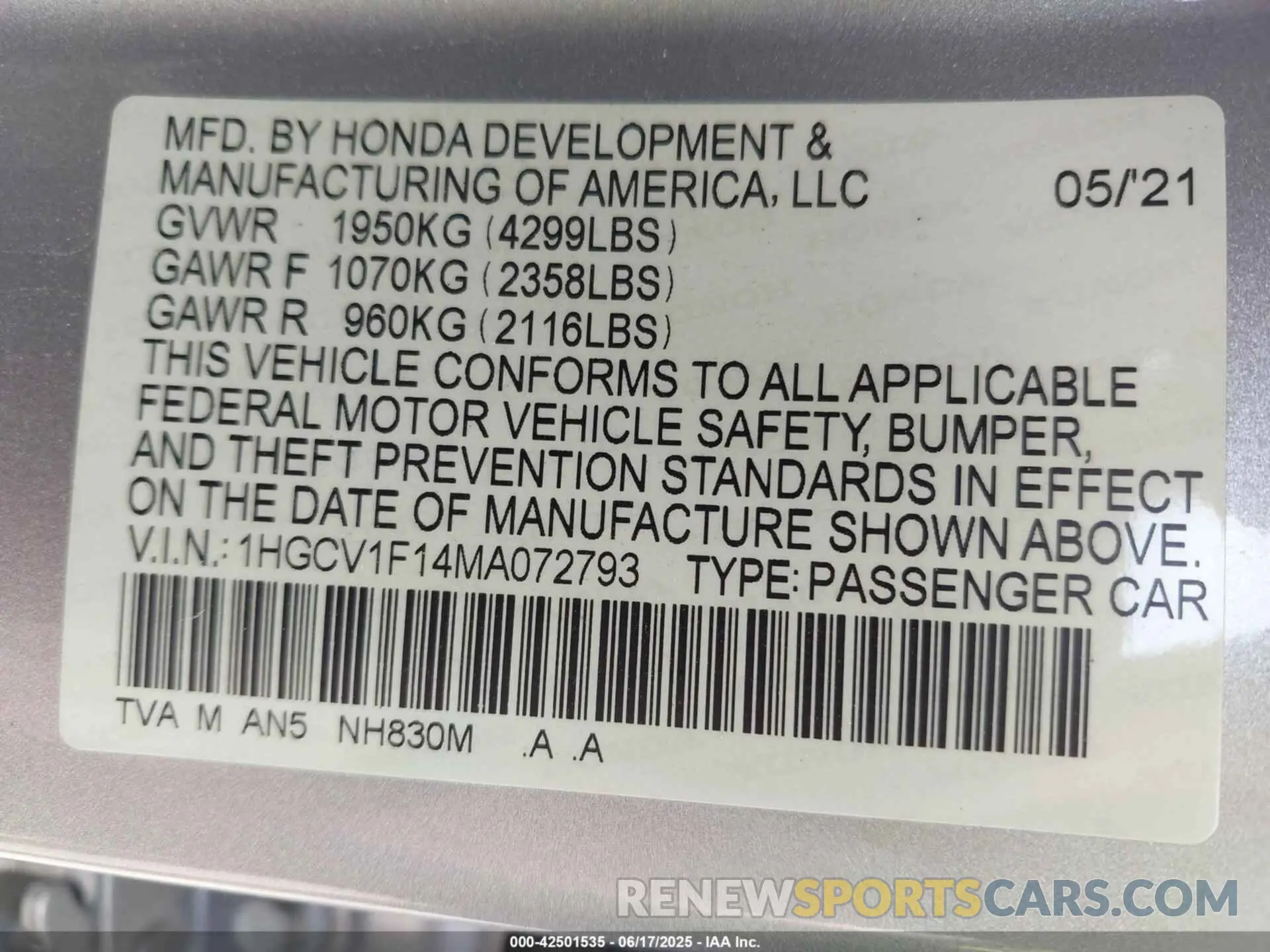 9 fotografías del automóvil dañado 1HGCV1F14MA072793 HONDA ACCORD 2021