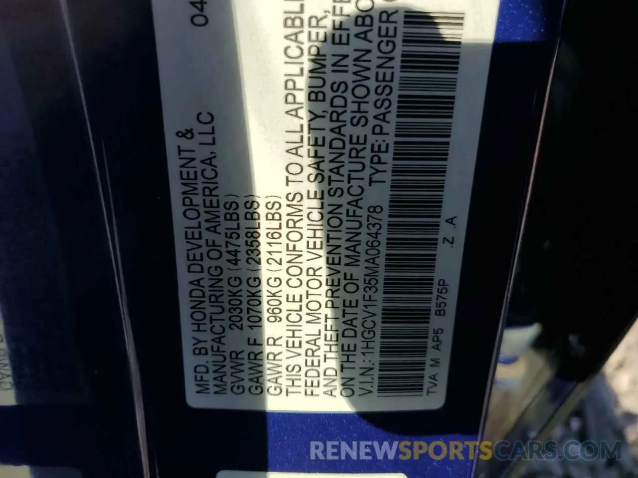 12 fotografías del automóvil dañado 1HGCV1F35MA064378 HONDA ACCORD 2021