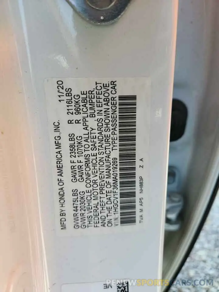 12 fotografías del automóvil dañado 1HGCV1F36MA019269 HONDA ACCORD 2021