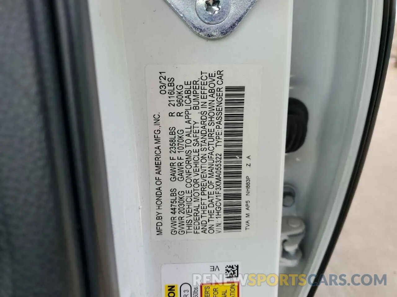 12 fotografías del automóvil dañado 1HGCV1F3XMA055322 HONDA ACCORD 2021