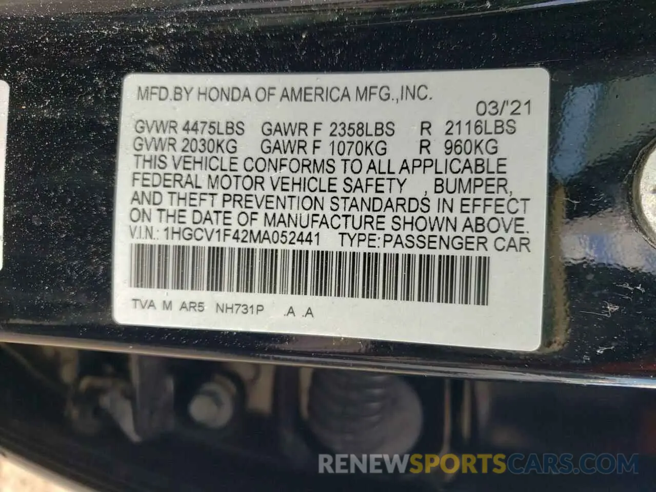 13 fotografías del automóvil dañado 1HGCV1F42MA052441 HONDA ACCORD 2021