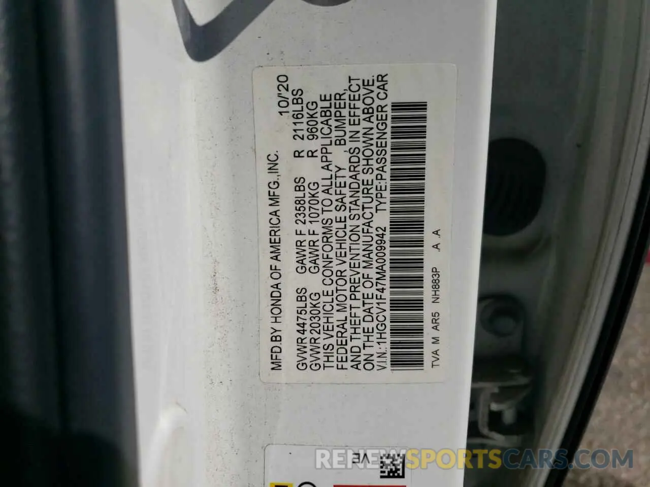13 fotografías del automóvil dañado 1HGCV1F47MA009942 HONDA ACCORD 2021
