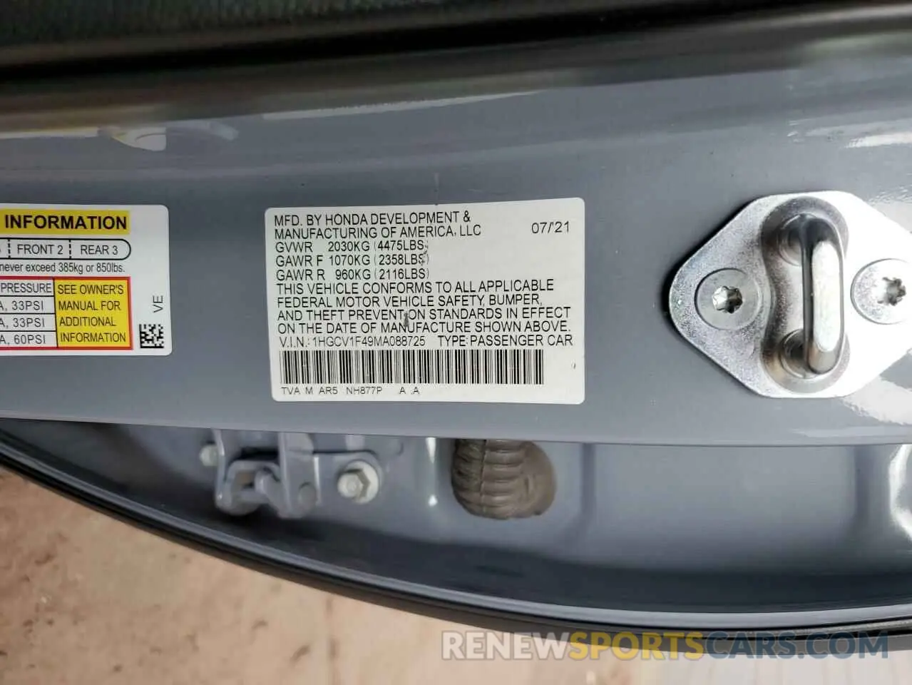 12 fotografías del automóvil dañado 1HGCV1F49MA088725 HONDA ACCORD 2021