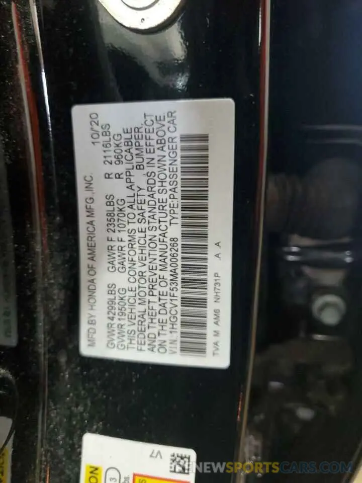 12 fotografías del automóvil dañado 1HGCV1F53MA006268 HONDA ACCORD 2021