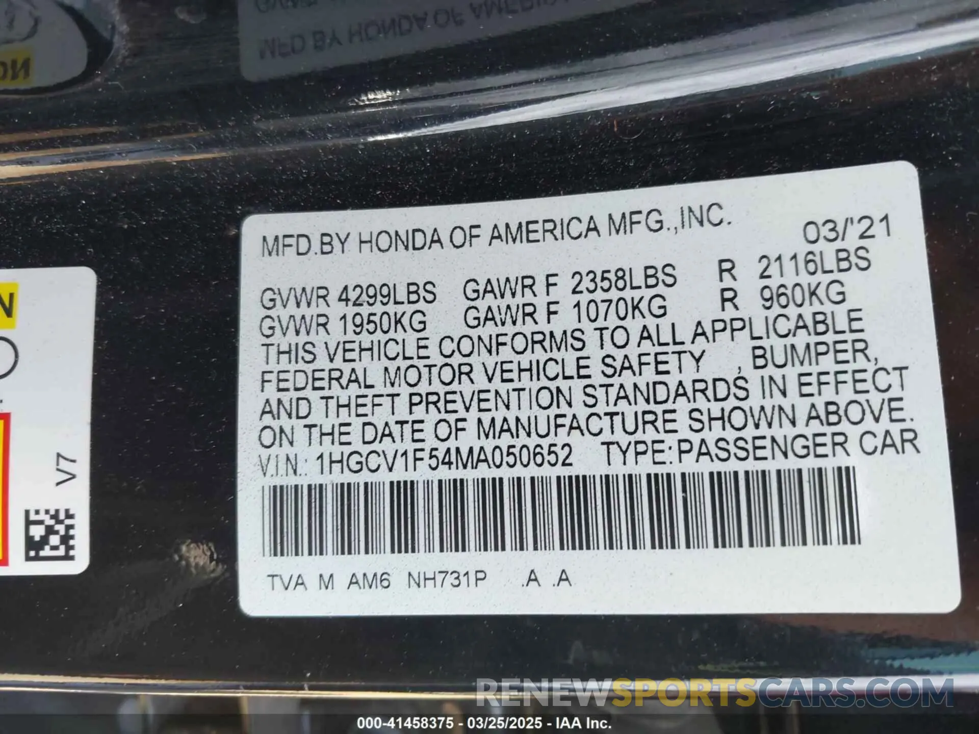9 fotografías del automóvil dañado 1HGCV1F54MA050652 HONDA ACCORD 2021