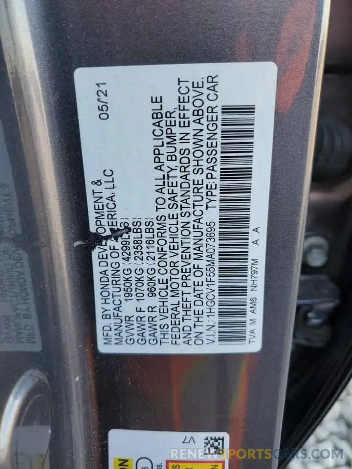12 fotografías del automóvil dañado 1HGCV1F55MA073695 HONDA ACCORD 2021