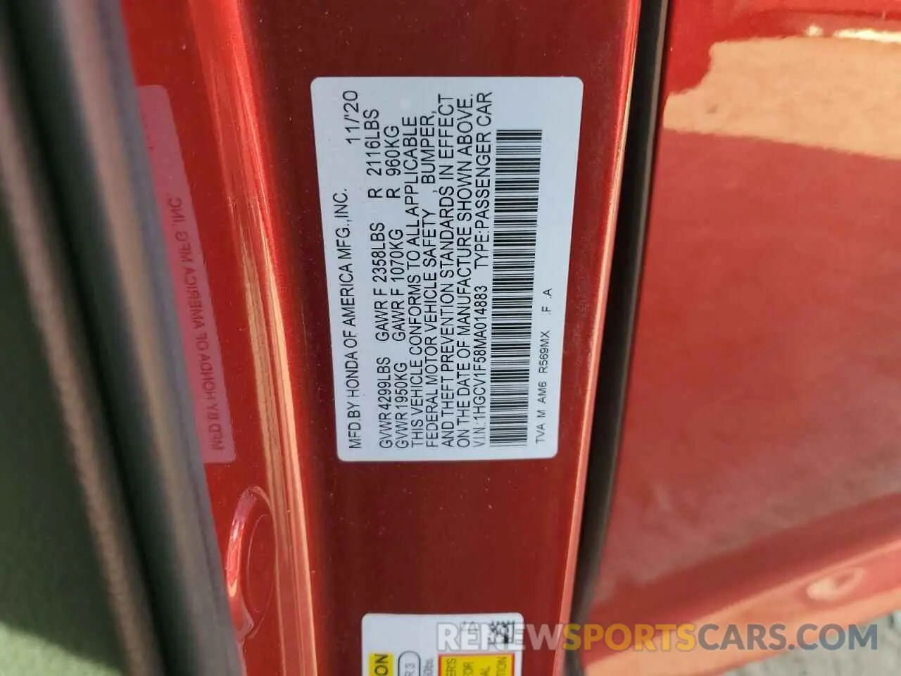 14 fotografías del automóvil dañado 1HGCV1F58MA014883 HONDA ACCORD 2021