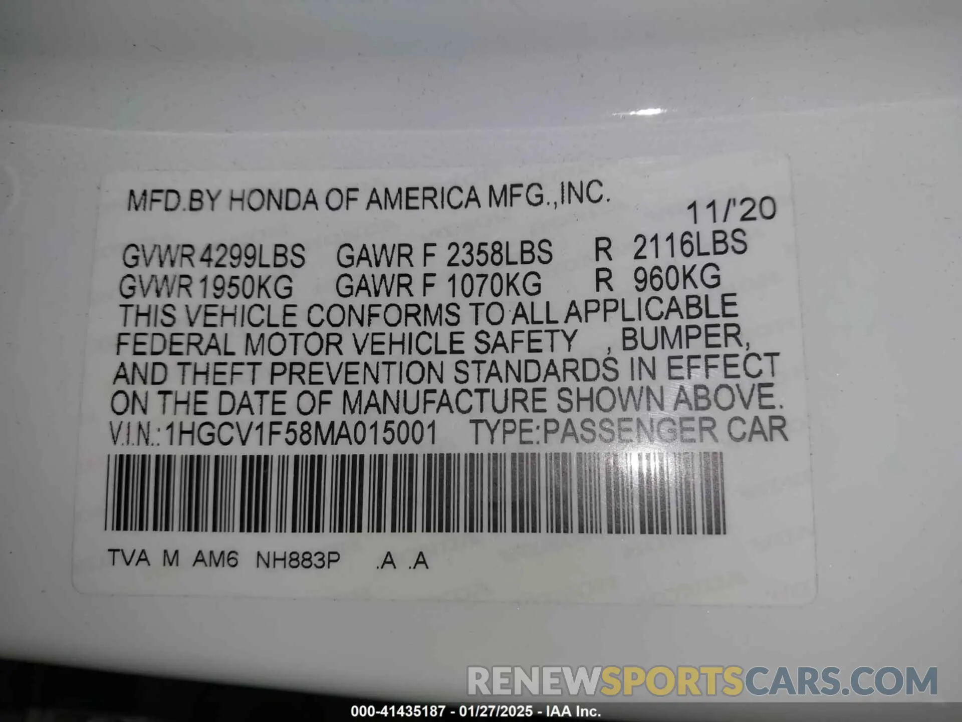 9 fotografías del automóvil dañado 1HGCV1F58MA015001 HONDA ACCORD 2021