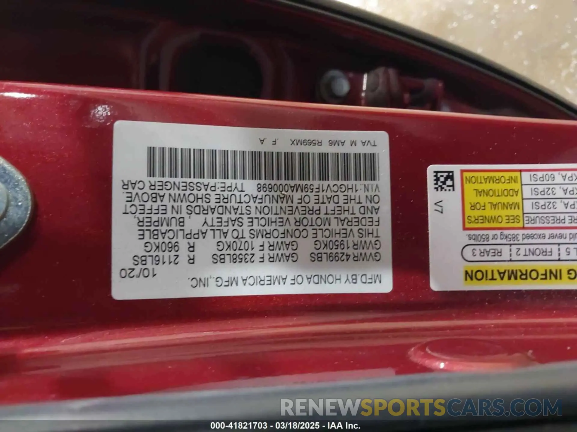 9 fotografías del automóvil dañado 1HGCV1F59MA000698 HONDA ACCORD 2021