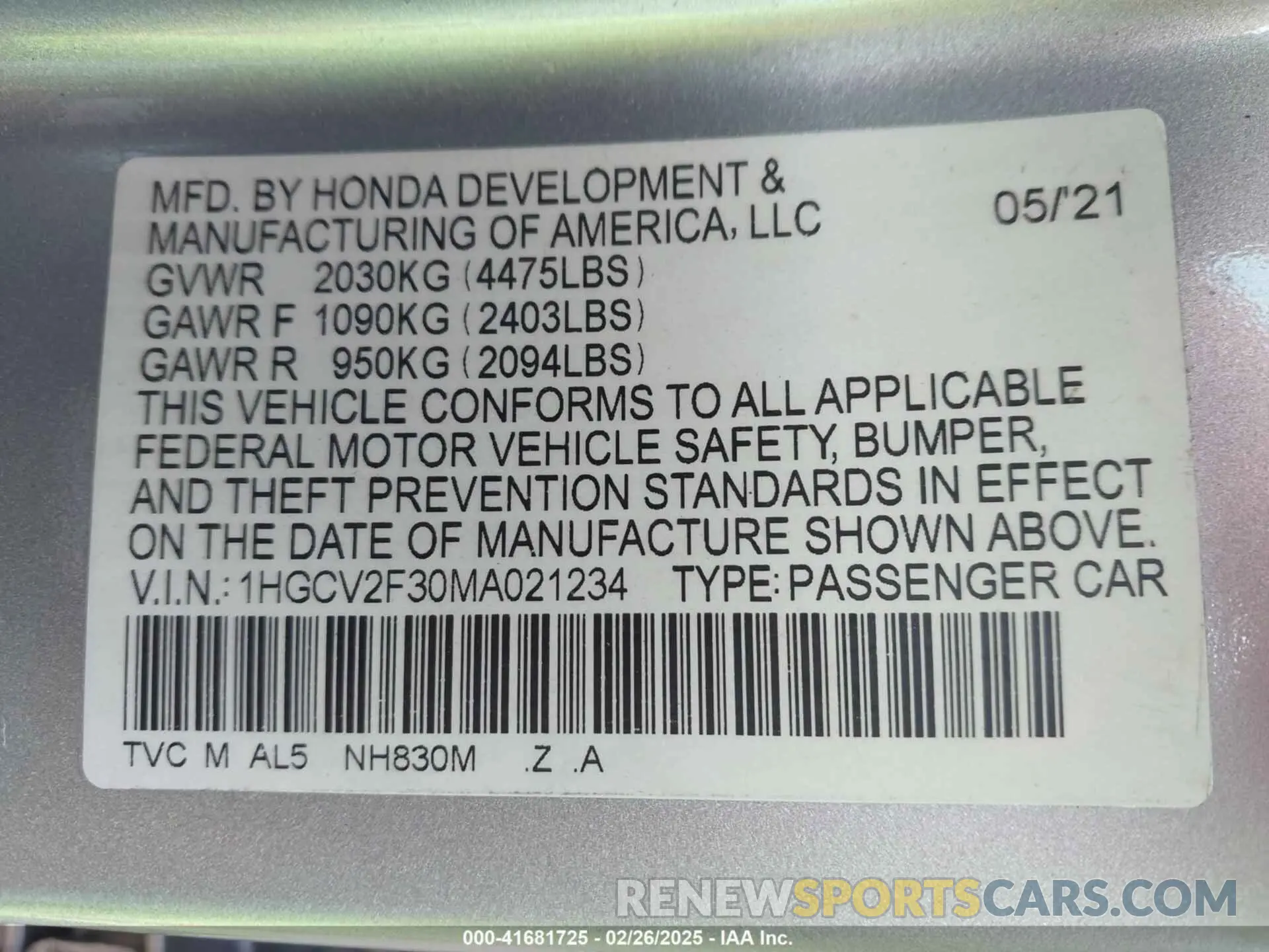 9 fotografías del automóvil dañado 1HGCV2F30MA021234 HONDA ACCORD 2021