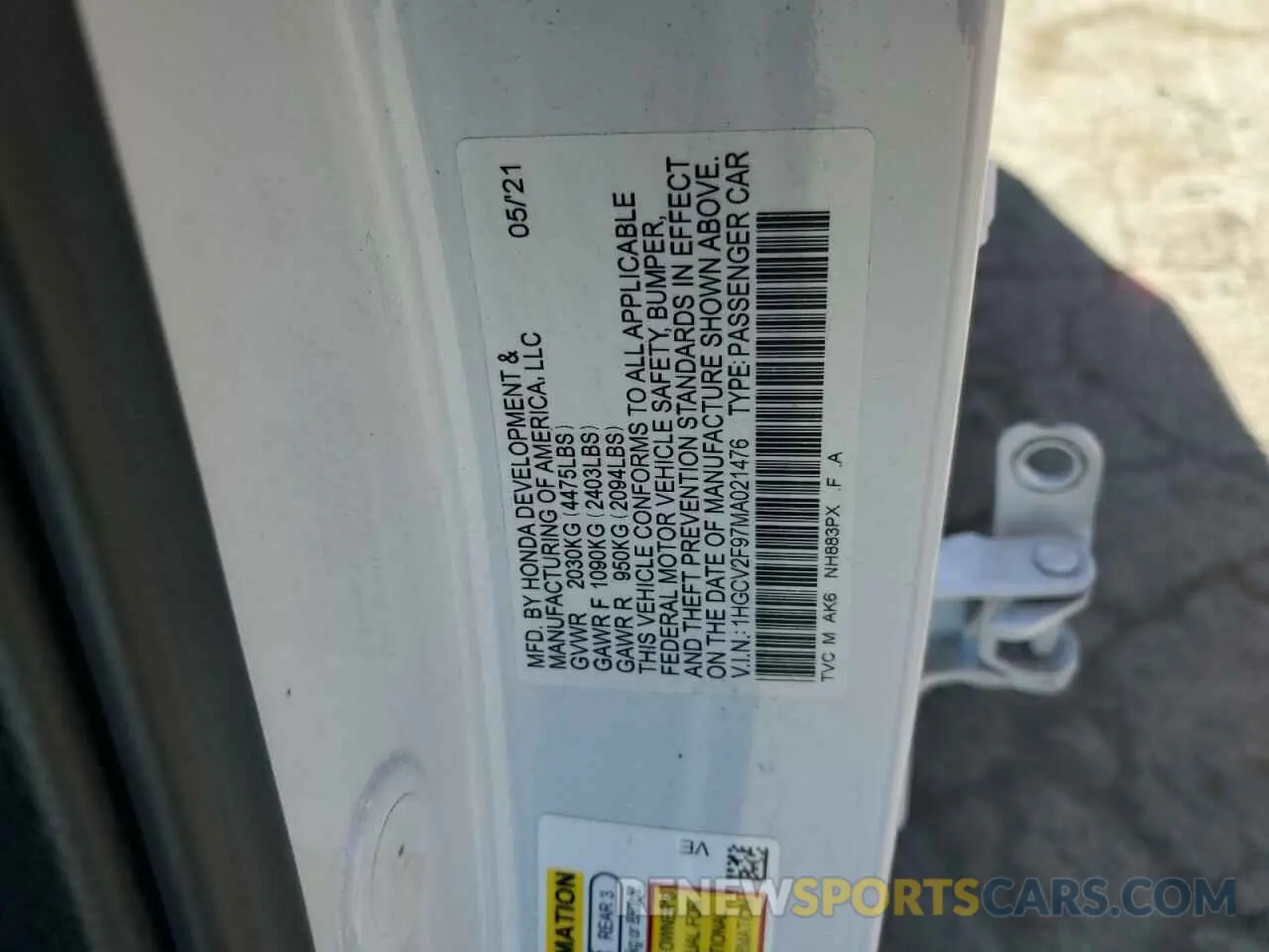 14 fotografías del automóvil dañado 1HGCV2F97MA021476 HONDA ACCORD 2021