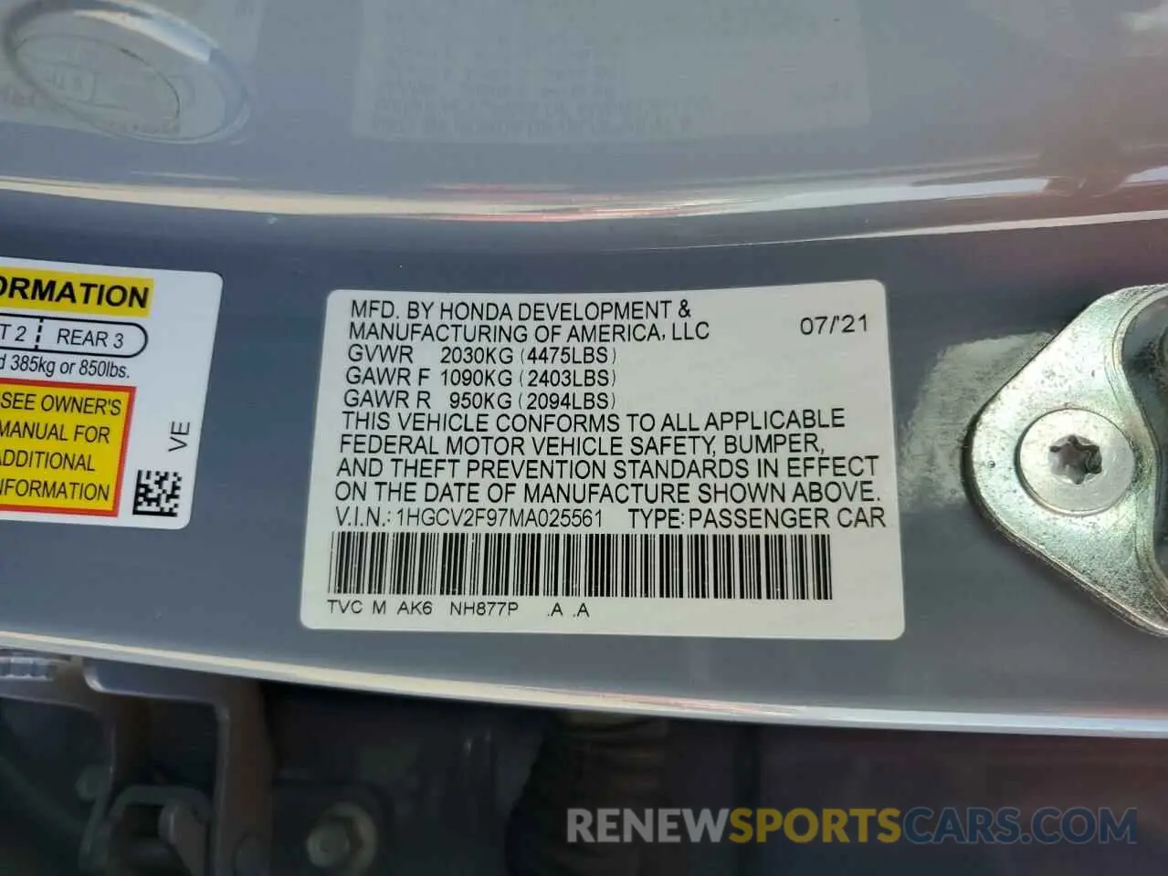 14 fotografías del automóvil dañado 1HGCV2F97MA025561 HONDA ACCORD 2021