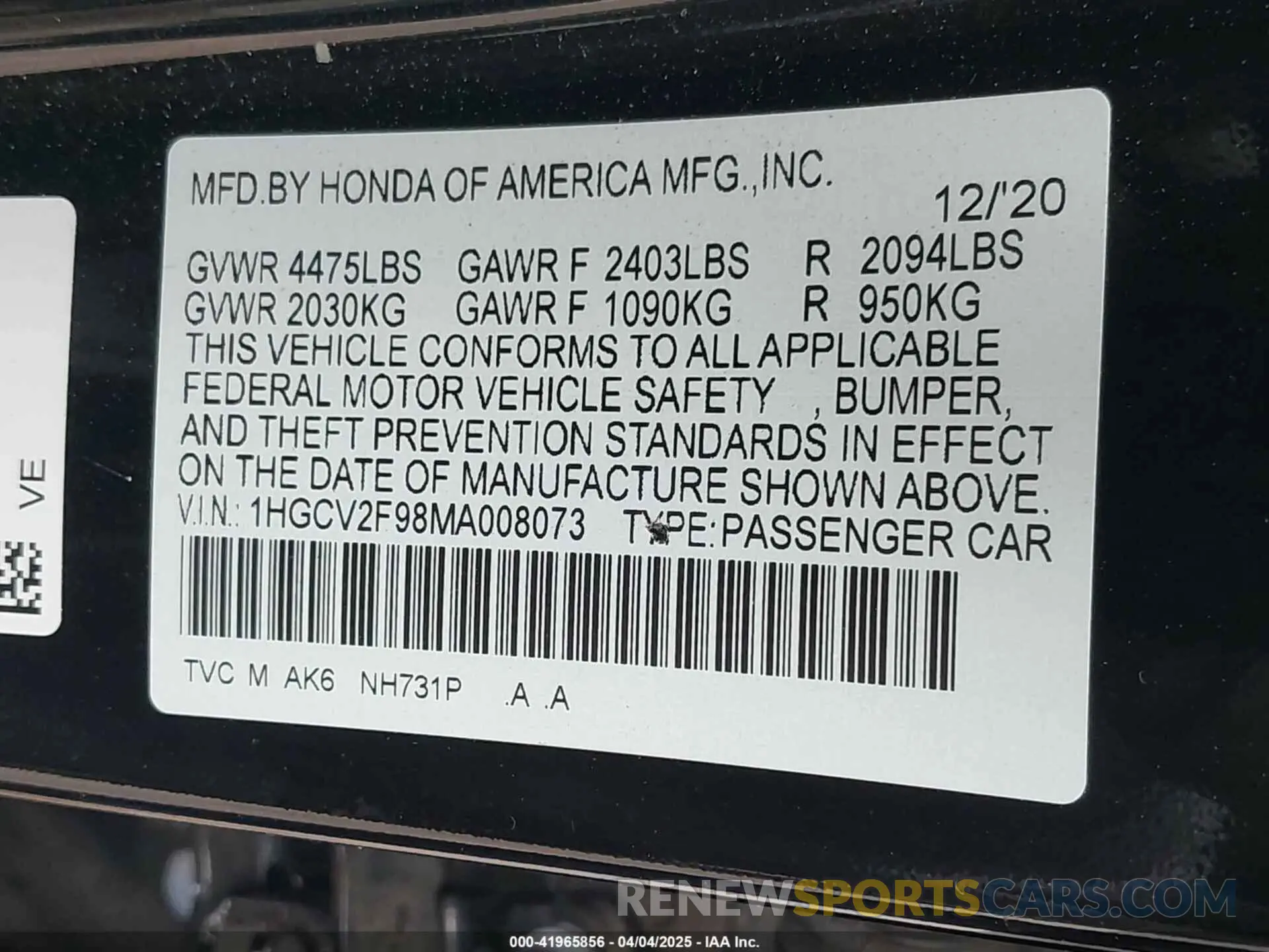 9 fotografías del automóvil dañado 1HGCV2F98MA008073 HONDA ACCORD 2021