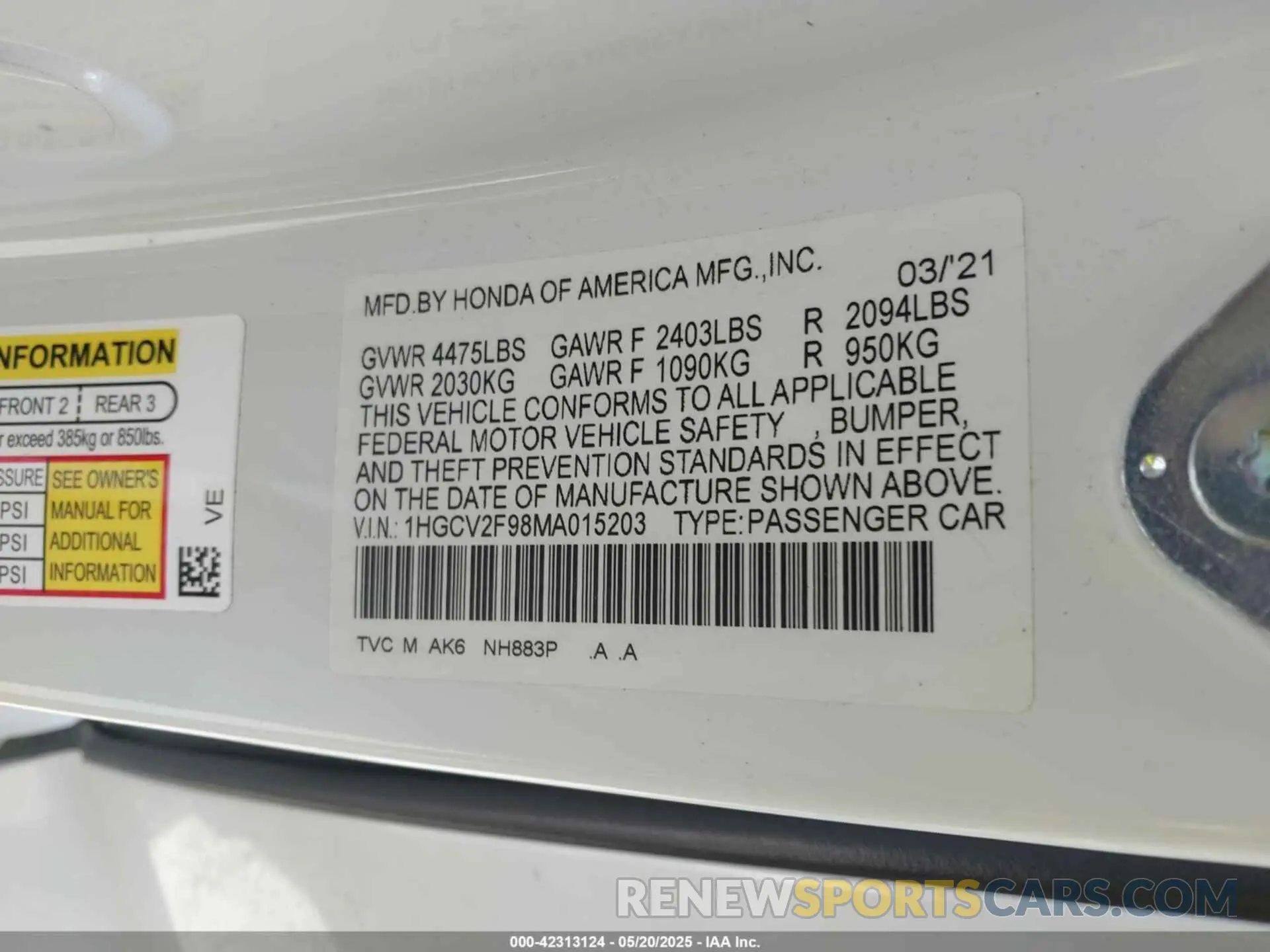 9 fotografías del automóvil dañado 1HGCV2F98MA015203 HONDA ACCORD 2021