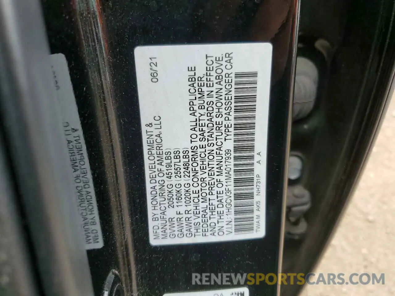 12 fotografías del automóvil dañado 1HGCV3F11MA017939 HONDA ACCORD 2021