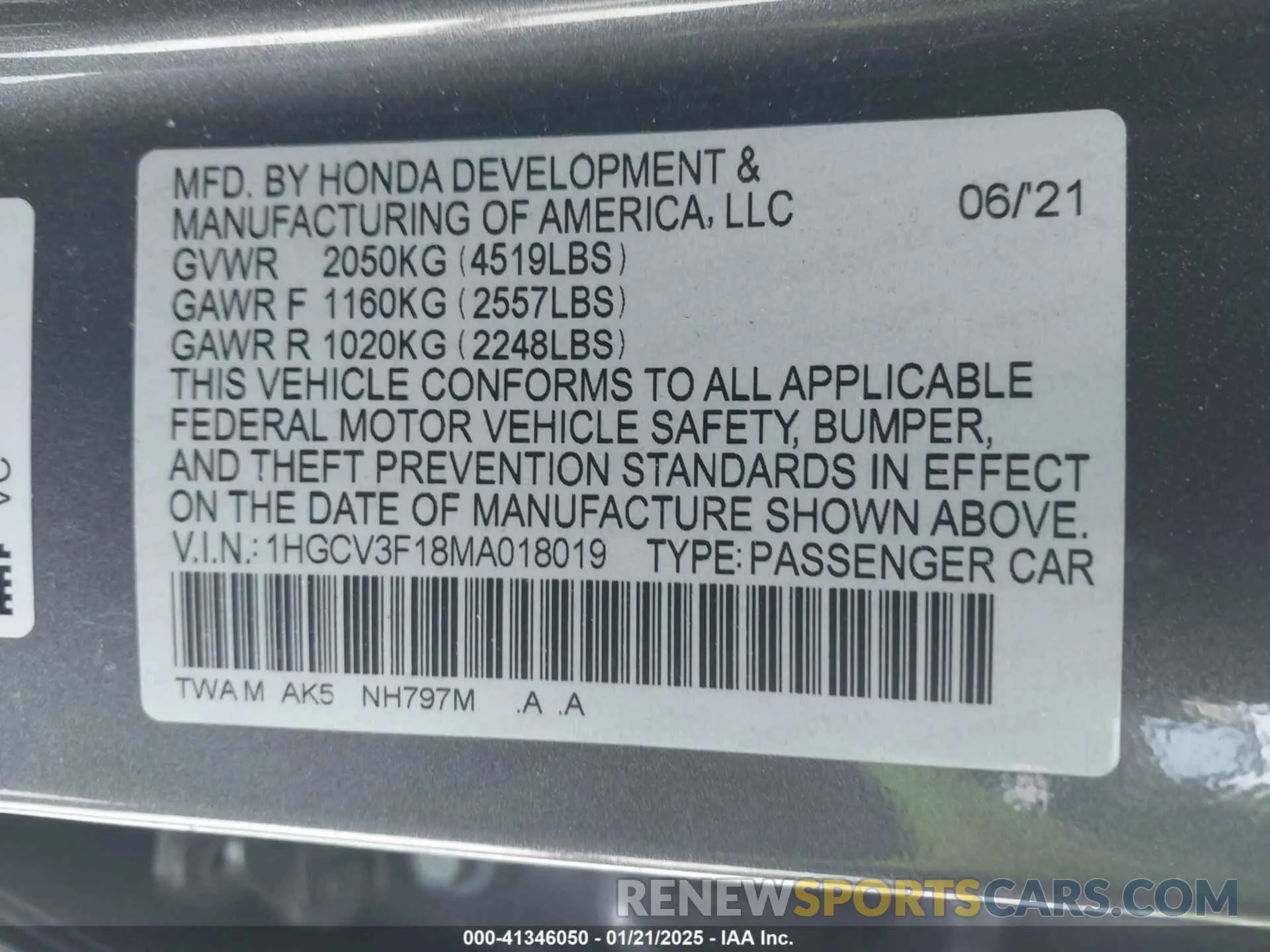 9 fotografías del automóvil dañado 1HGCV3F18MA018019 HONDA ACCORD 2021