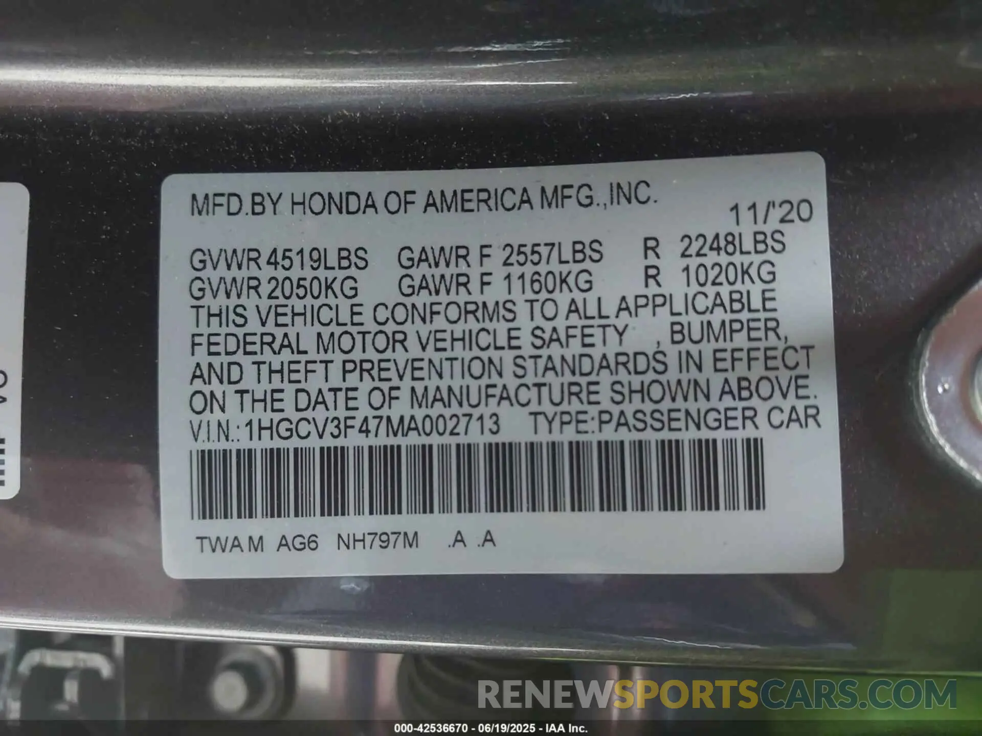 9 fotografías del automóvil dañado 1HGCV3F47MA002713 HONDA ACCORD 2021