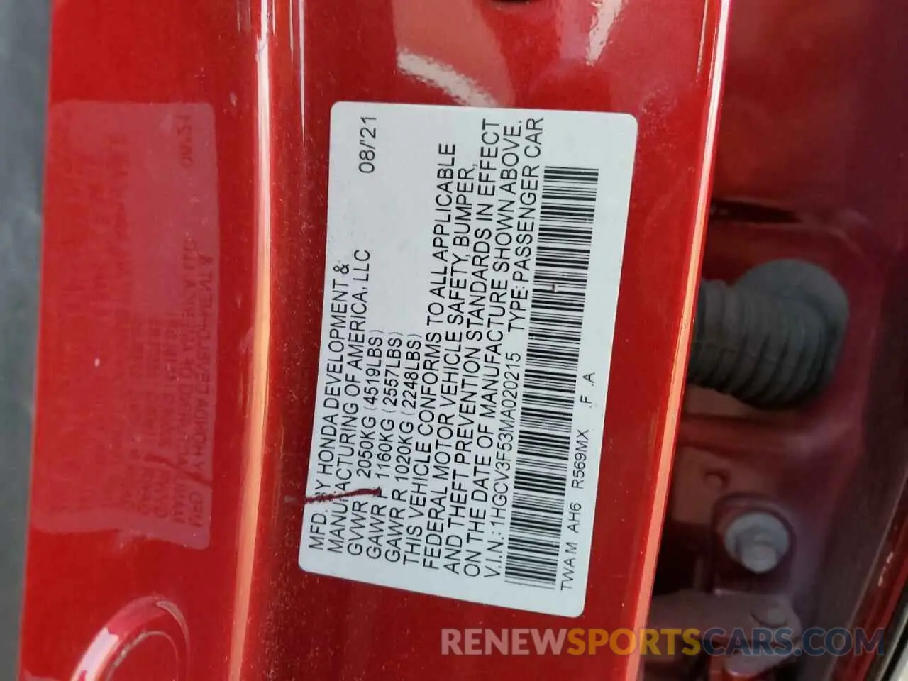 12 fotografías del automóvil dañado 1HGCV3F53MA020215 HONDA ACCORD 2021