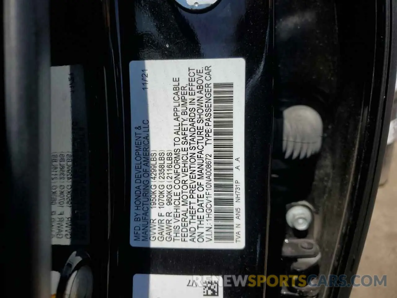 12 fotografías del automóvil dañado 1HGCV1F10NA008672 HONDA ACCORD 2022